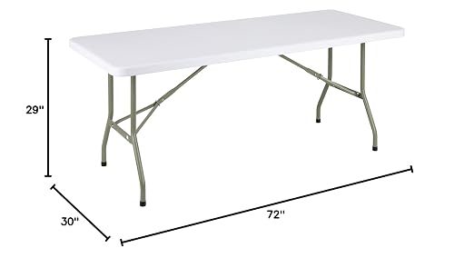 Norwood Commercial Furniture 6 ft Multipurpose Indoor Outdoor Heavy Duty Portable Rectangular Blow Molded Plastic Folding Table (30" W x 72" L) White,NOR-NAF3072WH-SO