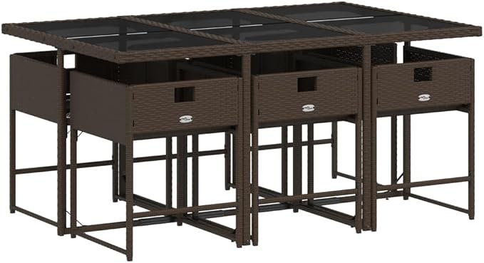 7 pcs Set Patio Dining Set & Outdoor Patio Furniture Set Brown PE Rattan Garden Dining Set Balcony Furniture for Front Porch Lawn Backyard 65 x 41.7 x 28.7 in