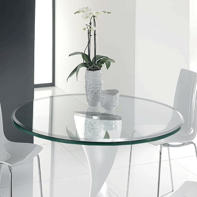 Dulles Glass 37 inch Round Glass Table Top - Tempered - 1/2" Thick Glass Surface, Safe Beveled Edge, Multipurpose for Dining Table, Patio, Coffee and End Table