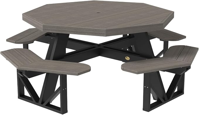 Furniture Barn USA Poly Lumber Octagon Picnic Table, Coastal Gray & Black