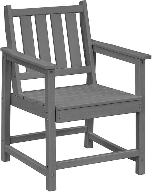 Outdoor Patio Chair, All-Weather HDPE Outdoor Furniture Chairs with Armrest and Backrest, 300 LBS Support Garden Patio Dining Chair for Poolside, Deck and Porch, Grey
