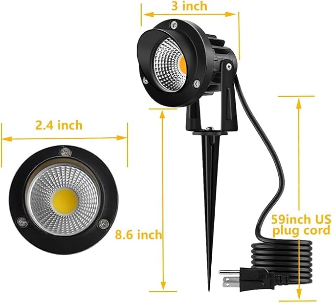 Romwish 10W Landscape Lighting, 120V Plug-in Outdoor Spotlights, 4 Pack | 3000K Warm White, 1100LM Bright LED, IP65 Waterproof, 120V Plug and Play, Adjustable 270° Beam for Yard Garden Lawn Tree