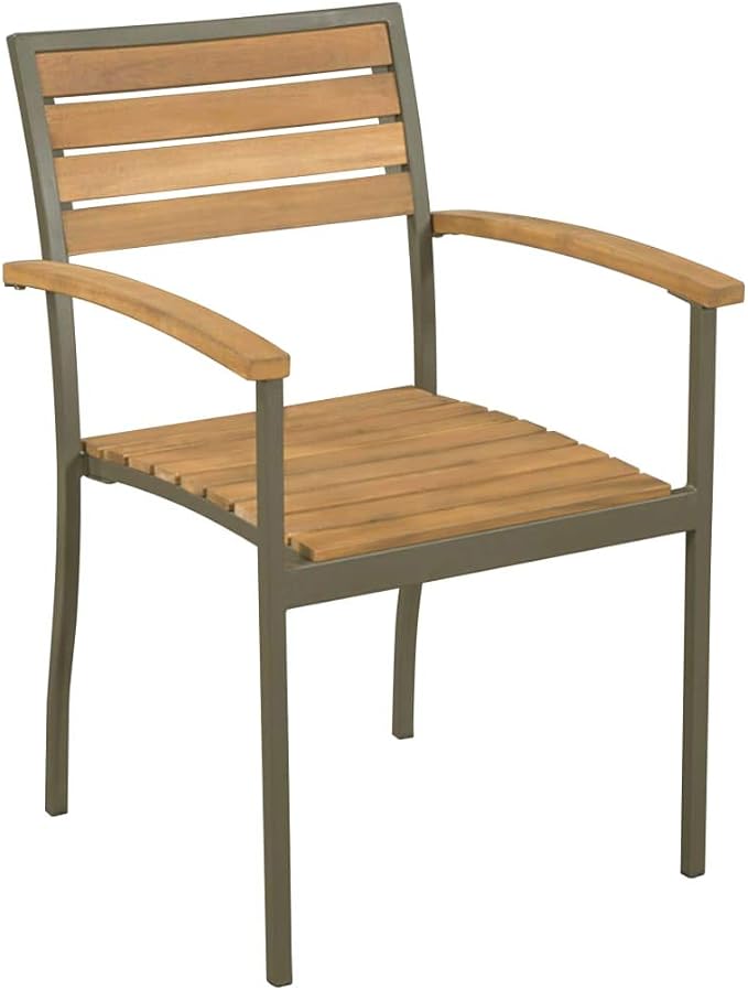 9 Piece Outdoor Dining Set, Solid Acacia Wood Garden Table with Steel Frame, Stackable Chairs for Patio
