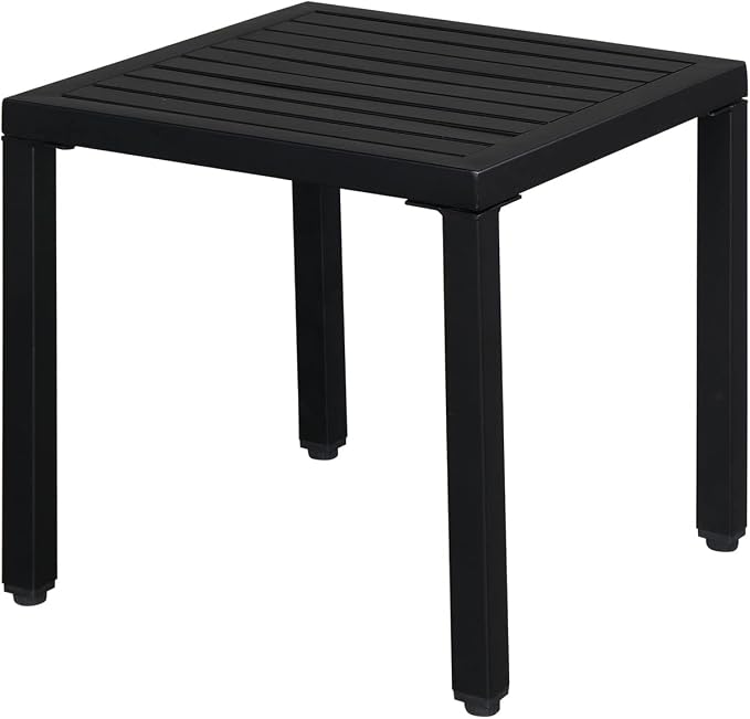 Metal Patio Side Table, Square Small Coffee Tea Bistro Table for Indoor Outdoor, Garden Accent Sofa End Adjustable Outdoor Furniture, Black
