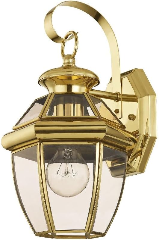 Livex Lighting 2051-01 Monterey 1 Light Outdoor Antique Brass Finish Solid Brass Wall Lantern with Clear Beveled Glass | Clear Beveled Glass; Solid brass construction