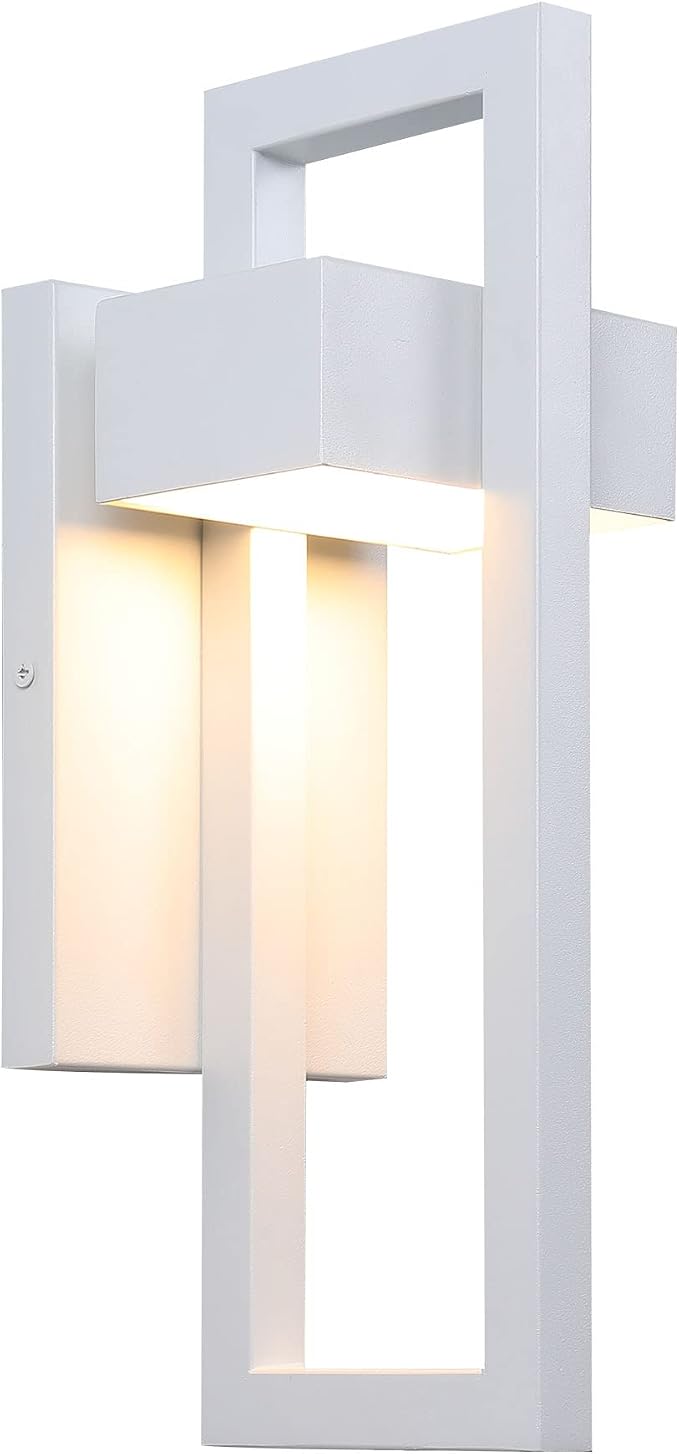 LamQee Outdoor Wall Lights Modern Exterior Lighting Fixtures, 3000K Integrated LED Outdoor Wall Sconce Lighting, Matte White Outside Wall Mount Lights for House Front Door Porch Garage Patio 1 Pack