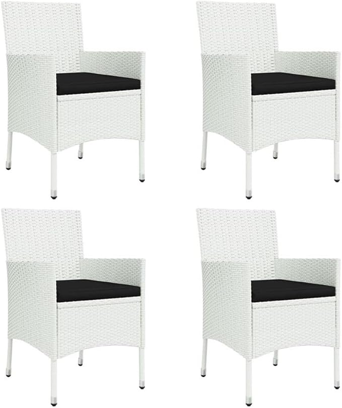 Afuera Living 5-Piece Patio Dining Set, White Poly Rattan, Powder-Coated Steel, Adjustable Armrests, Cushioned Seats, Modern Indoor/Outdoor Table and Chairs, Garden, Terrace or Balcony Use