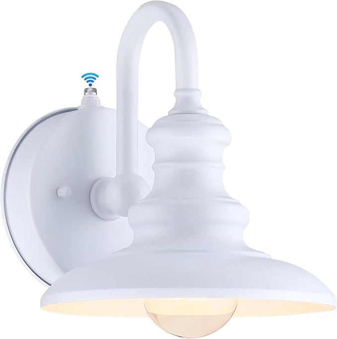 Dusk to Dawn Sensor Outdoor Gooseneck Barn Light Fixture White | Exterior Wall Sconce Lighting Waterproof Outside Porch Lantern Rustic Wall Mount Lamp for House Garage Farmhouse