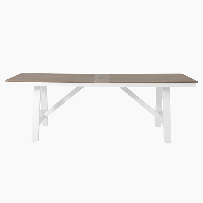 WestinTrends Cape May 90" HDPE Rectangle Outdoor Patio Dining Table with Umbrella Hole and Metal Frame, Weathered Wood