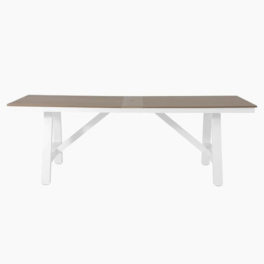 WestinTrends Cape May 90" HDPE Rectangle Outdoor Patio Dining Table with Umbrella Hole and Metal Frame, Weathered Wood