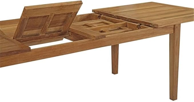 Pemberly Row Extendable Outdoor Patio Dining Table, Solid Teak Wood, Natural Finish, 70.5"-108.5" Adjustable Length, Rich Wood Grain, Tapered Legs, Durable Modern Design for Outdoor Patio Dining
