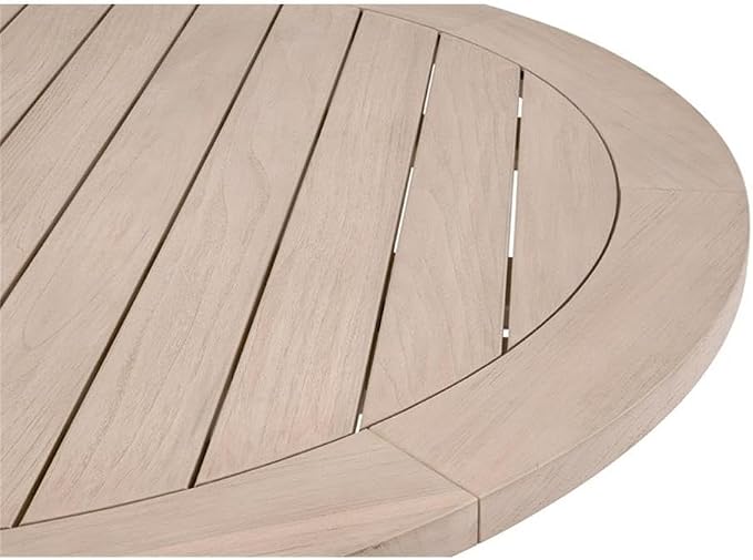 MAKLAINE 63" Round Outdoor Dining Table, Solid Teak Wood, Natural Finish, Slatted Picnic-Style Design, Seats Up to 5, Durable Multi-Step Finish, Spacious Patio Use