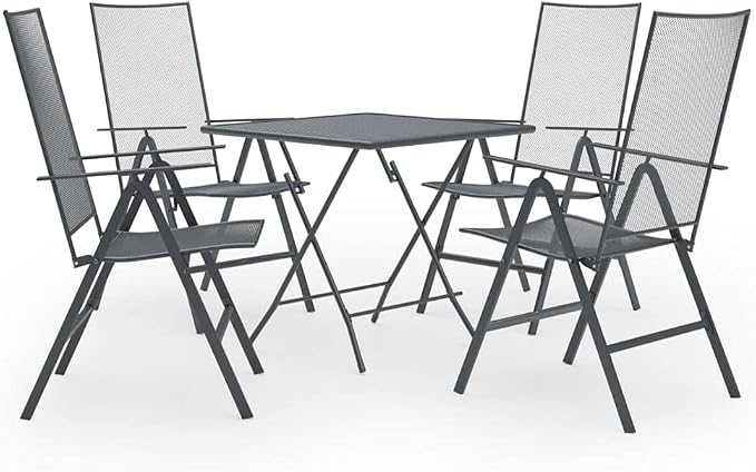 5 Piece Patio Dining Set Steel Anthracite Outdoor Furniture Table and 4 Reclining Chairs with Mesh Design Weather Resistant for Garden Backyard Balcony Patio Use Adjustable Foldable Space Saving
