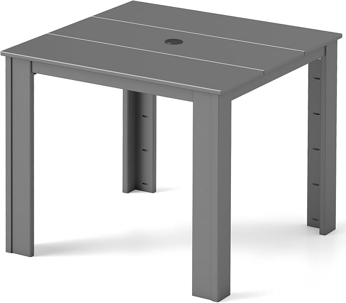 GREENVINES Outdoor-Dining-Table | 35” | HDPE | Patio Furniture | Square Tables for 4 | All-Weather | for Poolside Backyard Garden | Grey
