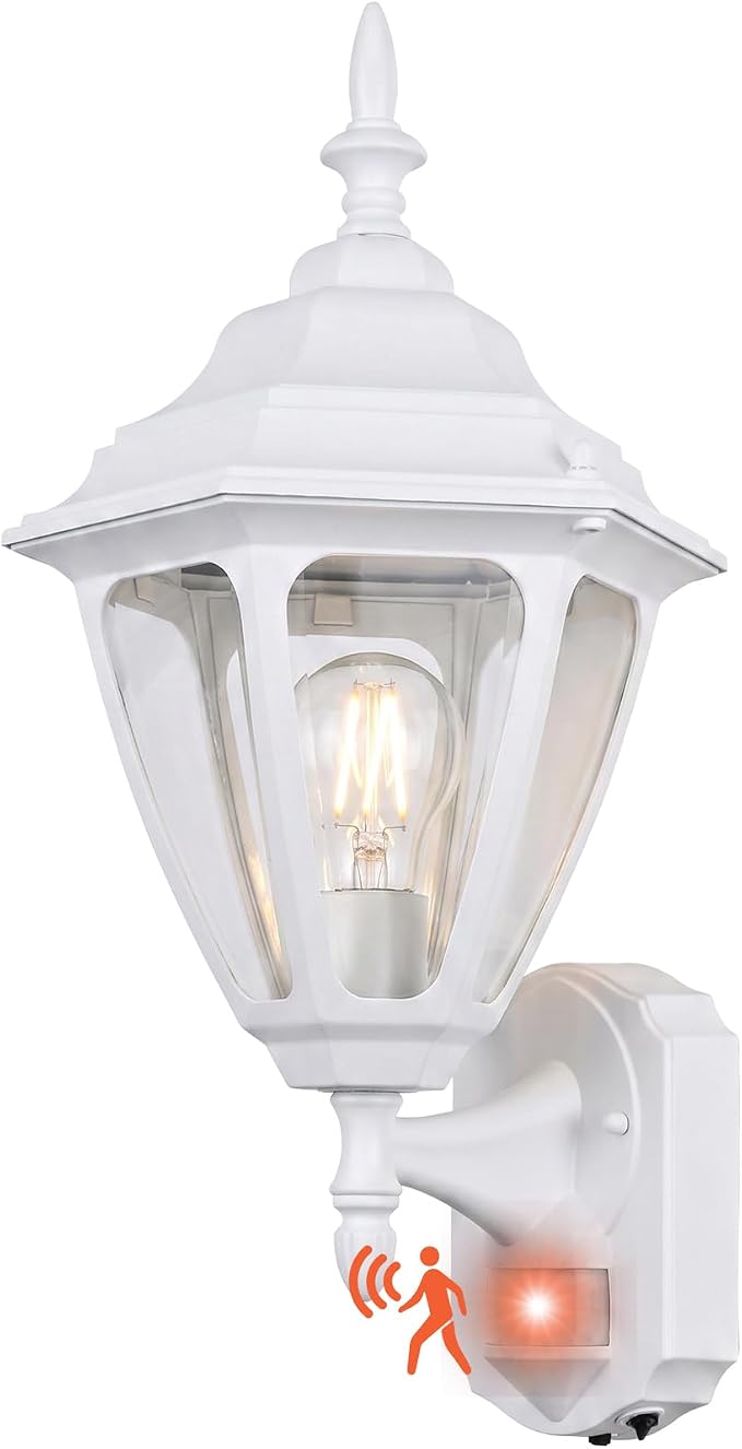 Porch Lights Outdoor Motion Sensor Wall Sconce Anti-Rust Aluminum, Exterior Outdoor Wall Lights Dusk to Dawn Porch Light Fixture Wall Mount for House Outside Patio Large White