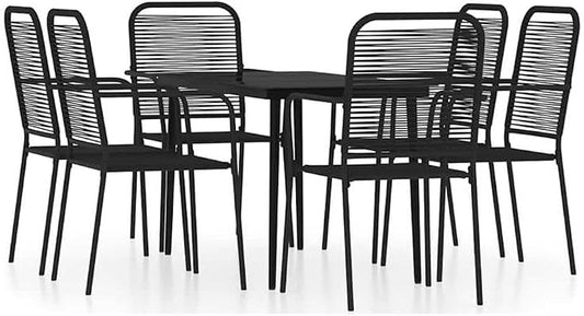 Afuera Living 7-Piece Outdoor Dining Set, Powder-Coated Steel Frame, Black Finish, Tempered Glass Table, Cotton Woven Seats, 55.1 in Table Length, Weather-Resistant Patio and Garden Furniture Set