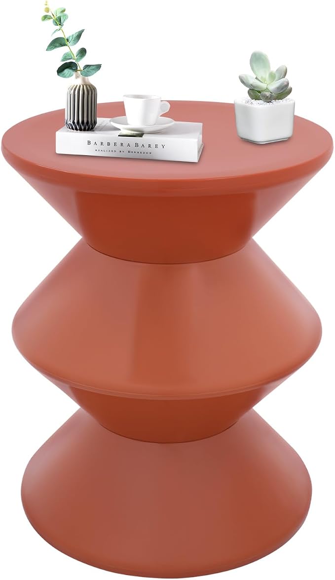 Funky Side Table Trendy Side Table Funky Sofa Stool Small Night Stand for Couch Sofa, White Outdoor Side Tables Boho Decor End Table for Coffee Patio (Orange)