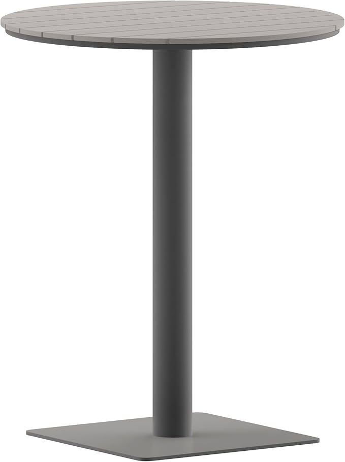 Flash Furniture Finch Commercial Grade Round 24" Table with Faux Teak Poly Slats and Steel Frame, Gray/Gray