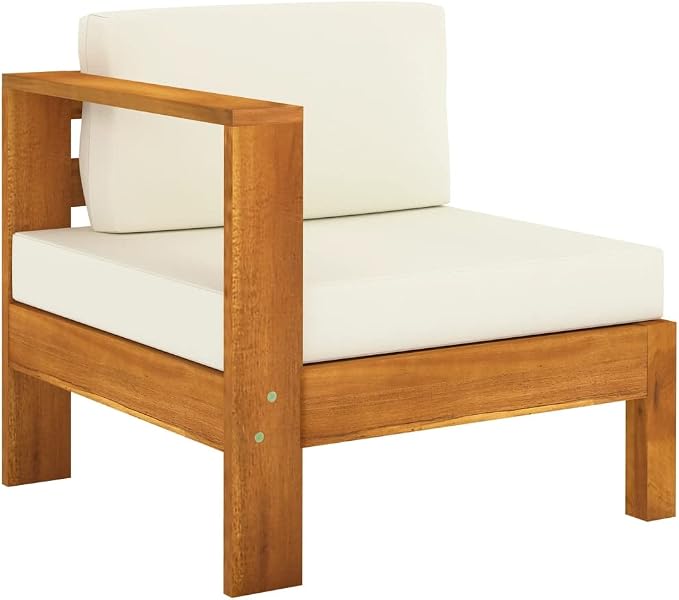 6 Piece Patio Lounge Set with Cream White Cushions,Outdoor Couch,Patio Bar Set,Modern Outdoor Furniture,Dining Bench with Back,Bistro Set,for Patio Deck Garden,Backyard & Lawn,Acacia Wood