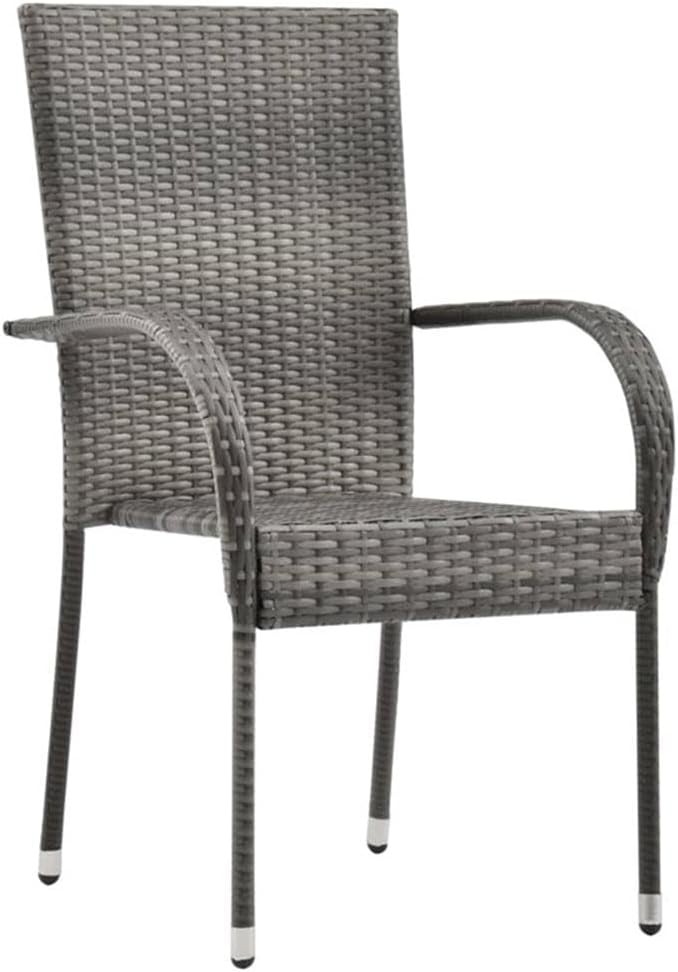 Afuera Living 7-Piece Garden Dining Set, Gray and Black Finish, PE Rattan and Powder-Coated Steel, 55.1 in Rectangular Table, Weather-Resistant, Modern Patio or Terrace Furniture, Seats 6