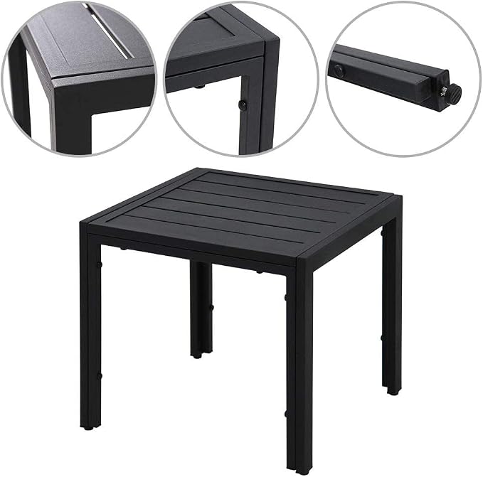 ABBLE Outdoor End Table, Patio Steel Slat Square Side Table, Small End Table for Bedroom, Living Room, Office, Café, Garden, Poolside, Backyard - Black