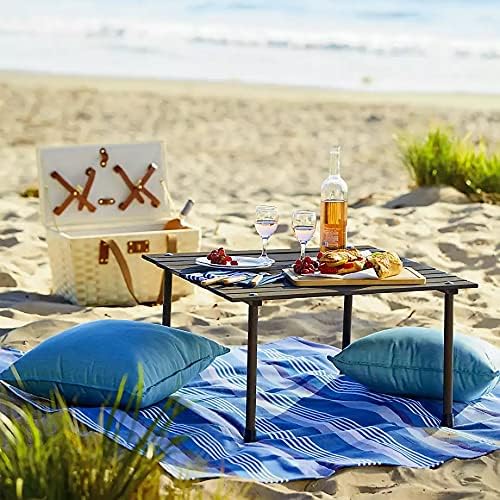 Formosa Covers Portable Wood Roll Up Table for Picnics, 2025 Update Stronger Staple Camping, Low Beach Table, Travel, Tailgate, Outdoor Events Carrying Bag Size 26" Lx26Wx16 H (Dark Teak Finish)