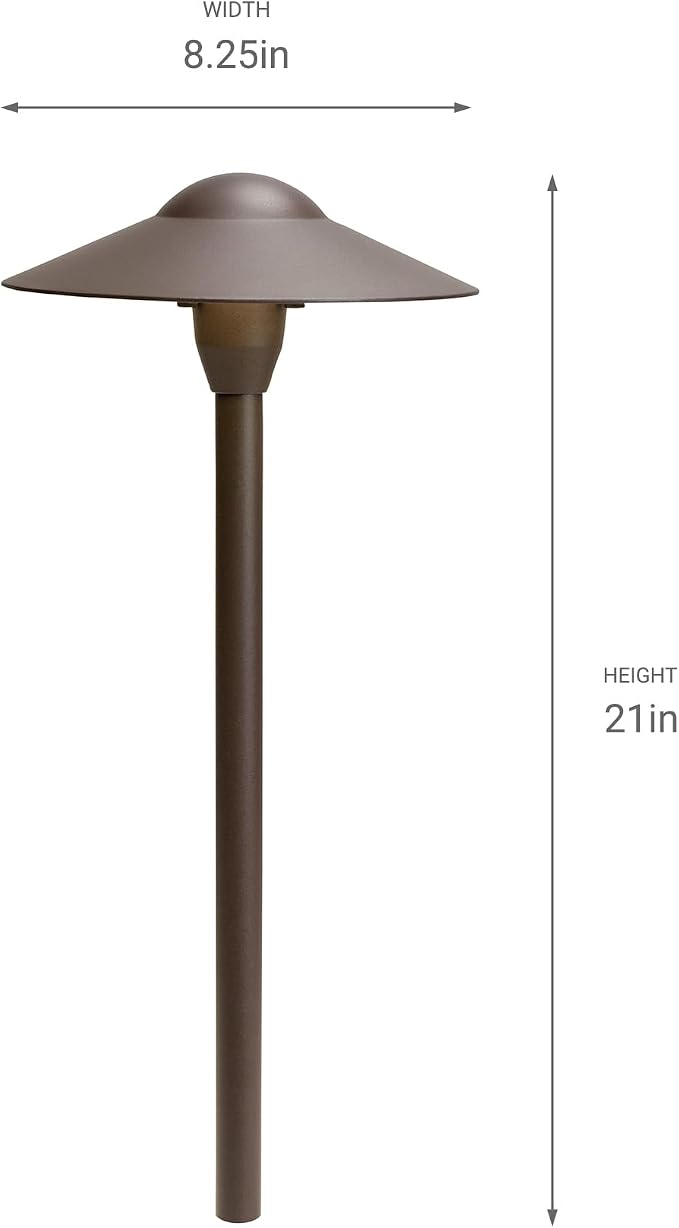 Kichler 8" Outdoor LED Path Light in Textured Architectural Bronze , 12V Adjustable Exterior Dome Light, (8.25" W x 21" H), 15310AZT