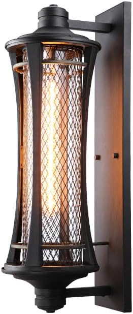 LEONLITE Large 21 Inch Outdoor Wall Lights, Classical Style Wall Lantern, Max 60W E26 Base, Vintage Grid Exterior Light Fixtures Wall Mount, Porch Light, Wall Sconce for Patio Garage, Black