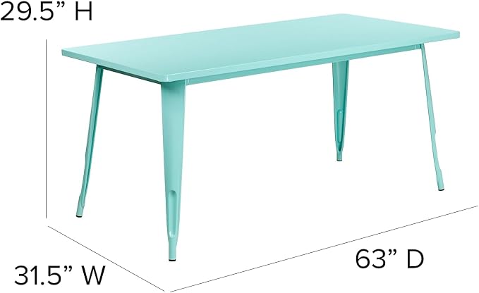 Flash Furniture Charis Commercial Grade 31.5" x 63" Rectangular Mint Green Metal Indoor-Outdoor Table