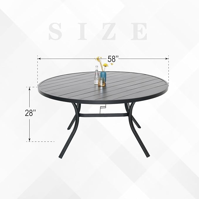58" Patio Table and Chairs Set,6-Pieces Outdoor Swivel Dining Chairs,Black Round Metal Table with Umbrella Hole,Outside Furniture Set for Patio,Deck,Porch,Backyard