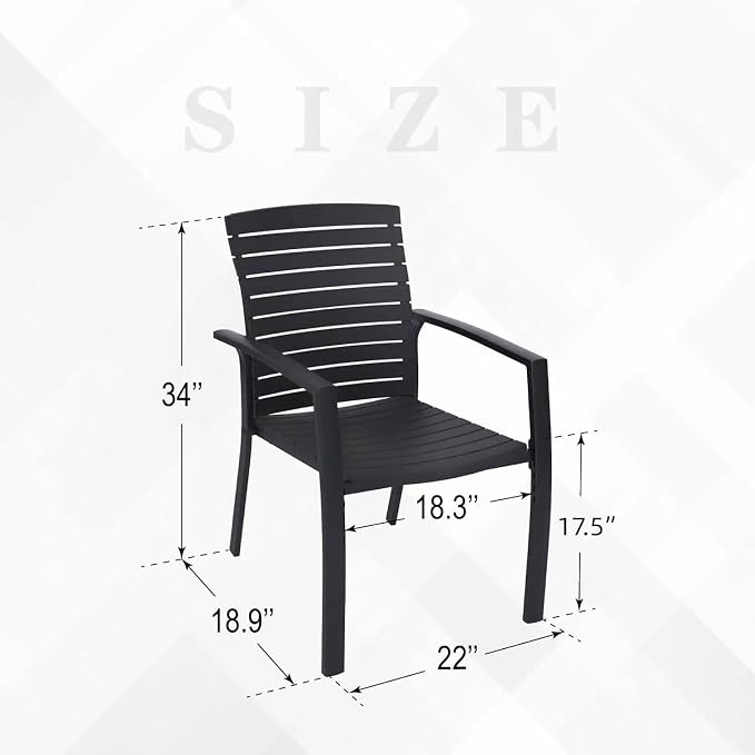 Anmutig Outdoor Dining Set for 4, 35" Square Table & Aluminum Frame Chairs | Stackable Chairs, Resin Slat Seating, Powder-Coated Steel Table, Umbrella Hole, Easy Assembly, Patio, Garden, Backyard