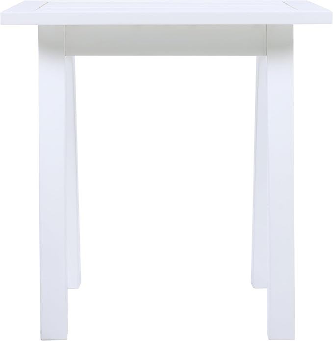 Acacia Wood Outdoor Side Table, Weather Resistant Slatted Design Patio Coffee End Table, Decorative Decorated Accent Table for Balcony Beach Poolside, Natural Stained (White PU + Acacia Wood)