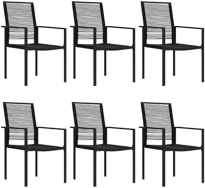 Afuera Living 7-Piece Patio Dining Set, Rectangular Black Glass Table, Powder-Coated Steel Frame, Weather-Resistant Modern Outdoor Furniture with 6 Chairs, Comfortable Seating for Garden or Terrace
