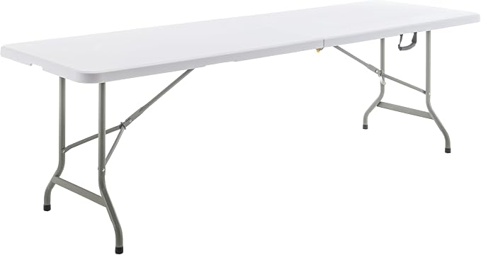 BTEXPERT Set of 10, 8 Foot Plastic Folding Table Portable 96" Long Table for Indoor Outdoor Events Banquet Dining Party Rectangular Carrying Handle 30" Wide, 29" High White