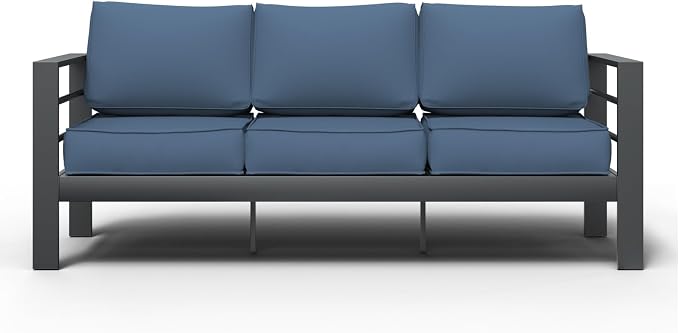 Aluminum Patio Set, 3-Seat Outdoor Furniture Set with 5 Inch Cushions, Patio Furniture Sets with Waterproof Covers for Backyard Garden(Grey&Blue)