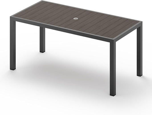 Outdoor Dining Table, Aluminum Patio Table Set, All Weather Patio Dining Furniture Set with Umbrella Hole for Backyard, Deck, Poolside (Charcoal)