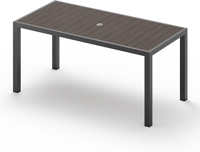 Vexwalx 67" HDPS Outdoor Patio Dining Table, Aluminum-Edged Outdoor Dining Table with Umbrella Hole, Weather-Resistant for Lawn, Garden, Poolside and Indoor Use, Charcoal