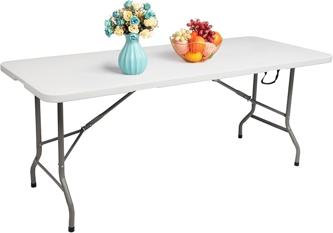 6 Feet Foldable Table with Steel Legs,6FT Heavy Duty Folding Portable Table Perfect for Party, Dining, Wedding, Events, Picnic Indoor, Outdoor, Camping, Utility