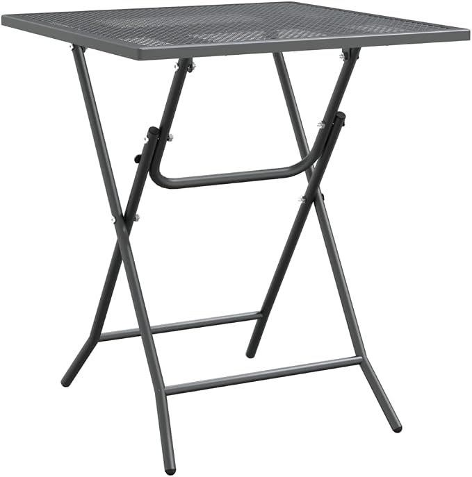 5 Piece Patio Dining Set Expanded Metal Mesh Anthracite Outdoor Table and Chairs Foldable Space Saving Weather Resistant E-Coating Finish for Garden Backyard Poolside