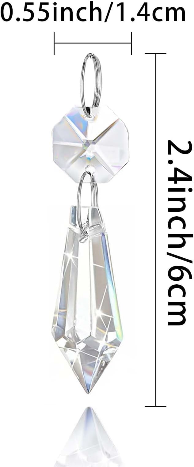 Premium Clear Crystal Glass Drops 2.4" -Multi Purpose Bluk Crystal Beads Hanging Prisms for Holiday Party/Home/Window Decoration/Chandelier Replacement Parts (M-16pcs)