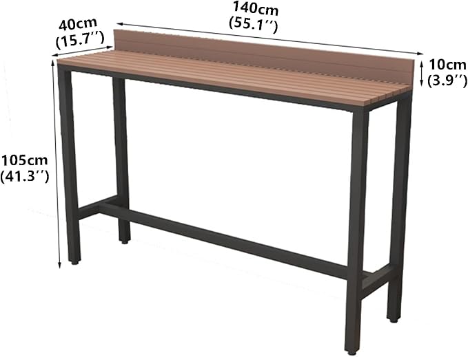 Outdoor Bar Table, Patio Pub Height Table with Anti-Fall Baffle, All-Weather Bar Height Counter Table, Narrow Dining Table for Hot Tub, Garden & Backyard(Color:Black+Wood,Size:L-55.1in)
