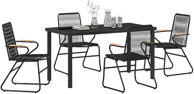 Afuera Living 5 Piece Patio Dining Set, Powder-Coated Steel, Black Finish, Rectangular Table with 4 Seats, UV-Resistant Durable Outdoor Furniture for Garden or Patio Dining