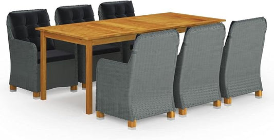 9 Piece Patio Dining Set with Cushions Poly Rattan,Outdoor Dining Set,Garden Dining Set,Terrace Tables and Chairs,Lounge Seat,Garden Furniture,for Homes,Offices,Living Room,Cafes,Light Gray