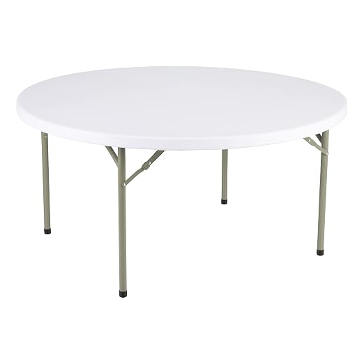 Norwood Commercial Furniture 5' Round Multipurpose Plastic Folding Table for Parties and Events, Portable Blow-Molded Indoor/Outdoor Event Table, White