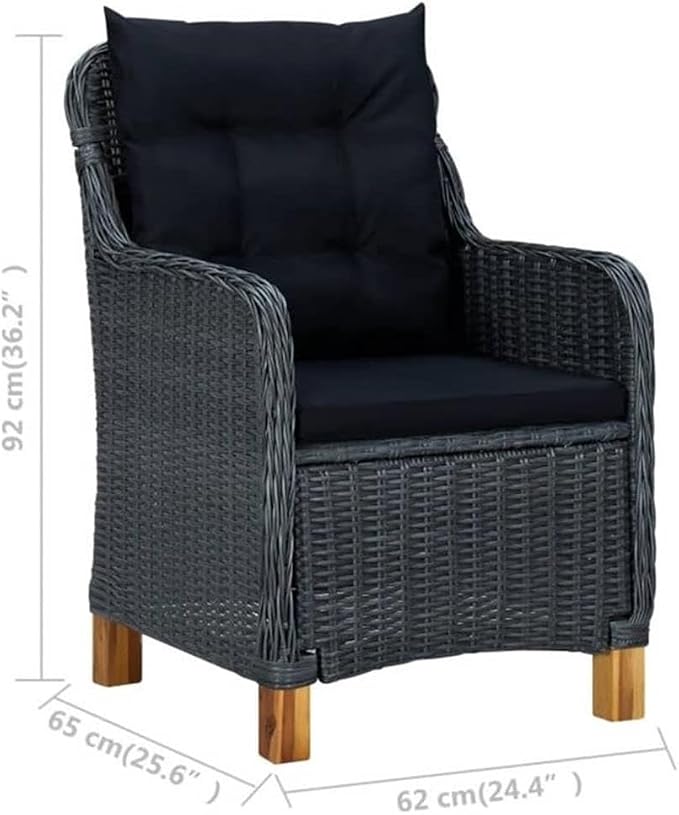 Afuera Living 5-Piece Outdoor Dining Set, Solid Acacia Wood and Synthetic Rattan, Dark Gray/Black Finish, Includes Cushions, Rectangular Table and Chairs, Weather-Resistant Patio Furniture for Garden