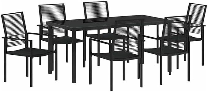 Afuera Living 7-Piece Patio Dining Set, Powder-Coated Steel Frame, Black Finish, UV-Resistant Materials, Includes Rectangular Table and Armrest Chairs, Outdoor Garden or Patio Furniture for 6-Person