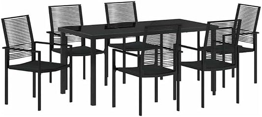 Afuera Living 7-Piece Patio Dining Set, Powder-Coated Steel Frame, Black Finish, UV-Resistant Materials, Includes Rectangular Table and Armrest Chairs, Outdoor Garden or Patio Furniture for 6-Person