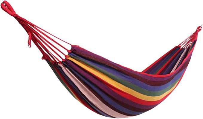 Generic Outdoor Canvas Swing Hammock 200x80cm Rainbow Color Thickened Fabric Hanging Chair for Camping Garden Patio Backyard