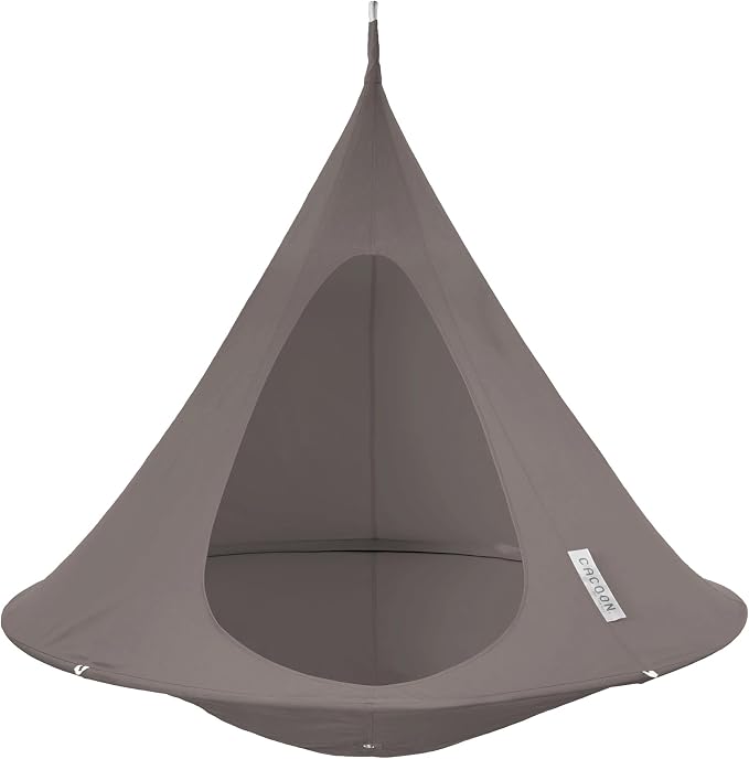 Single Cacoon Hanging Chair – Cozy Indoor/Outdoor Hammock with Polyester Canvas, 440 lb Capacity, Includes 18ft Rope & Carabiner (Taupe)