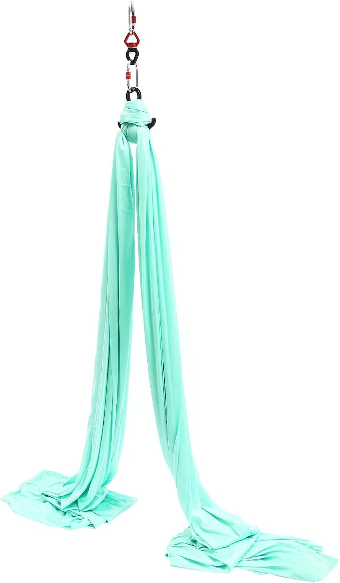 Aerial Yoga Hammock, Green, Polyester, 19.68x8.53 ft, Ceiling-Mounted, 440 lbs Capacity, with Carabiners and Extension Straps, for Yoga, Dance, Acrobatics